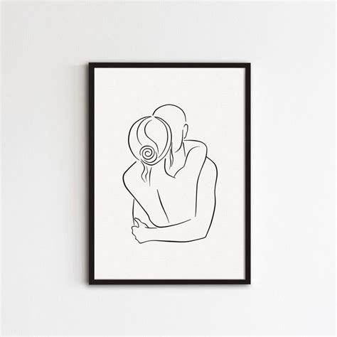 Kissing Couple Print Couple Hug Line Art Minimalist Love Art Lovers