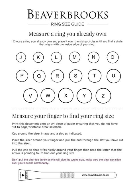 Printable Mens Ring Size Chart