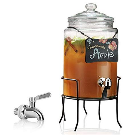clear glass beverage drink dispenser with chalkboard on metal rack stand 1 5 gallon