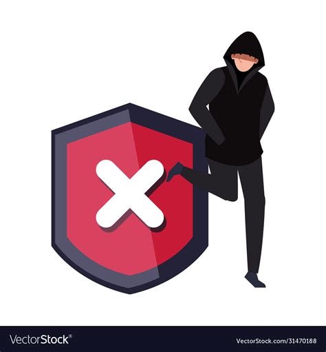 Hacker With Shield On White Background Royalty Free Vector