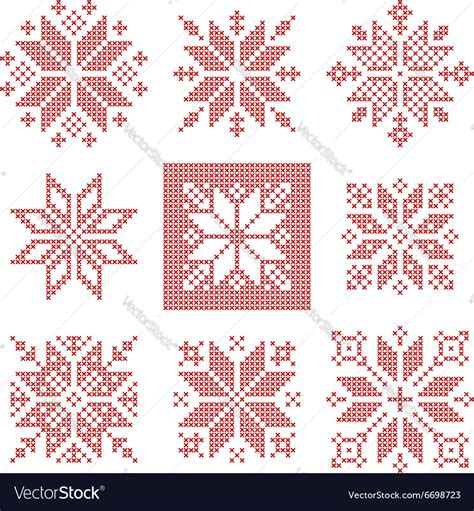 Starting july 1, we'll release one pattern per day right here. Cross stitch snowflakes pattern Scandinavian Vector Image