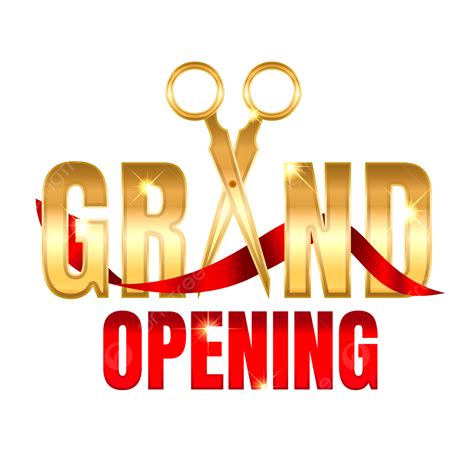 Luxury Grand Opening Lettering Text With Ribbon Golden And Red Premium