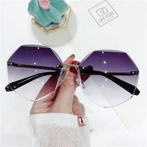 Oversized Rimless Sunglasses Design Fashion Sun Glasses In 2022 Sunglasses Women Gradient