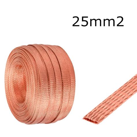 5 Meters 25mm2 Copper Braided Wire Woven Thread Naked Copper Tape Earth