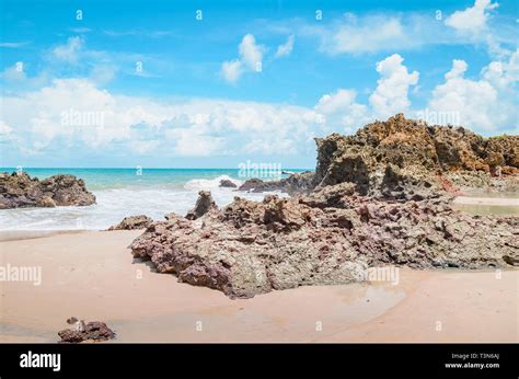 View Of Praia De Tambaba Beach Costa Do Conde Rock Formations On The Beach Beautiful