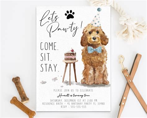 Goldendoodle Dog Birthday Invitation Puppy Birthday Etsy Australia