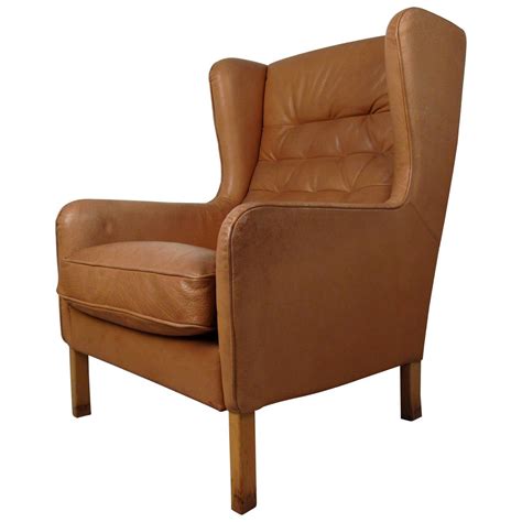 Mid Century Modern Tufted Leather Wingback Lounge Chair For Sale At 1stdibs