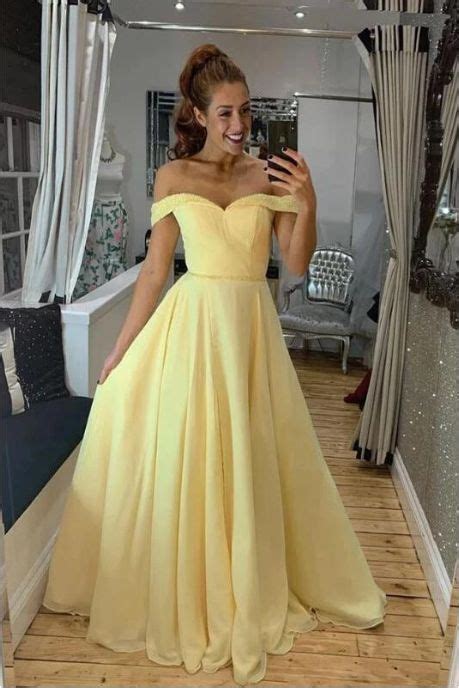 A Line Off The Shoulder Sweetheart Yellow Prom Dresses Long Formal Dresses 702