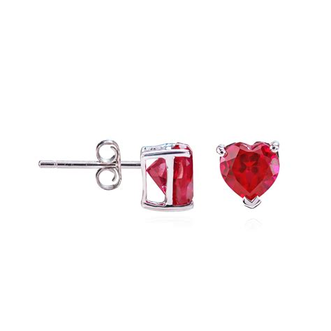 Sterling Silver Heart Shaped Created Ruby 5mm Stud Earrings Shop