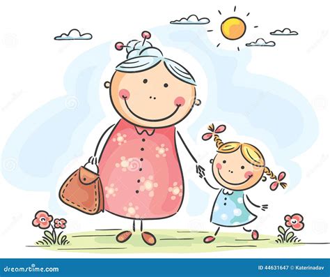Fille Et Sa Mamie Sur Une Promenade Illustration De Vecteur Image