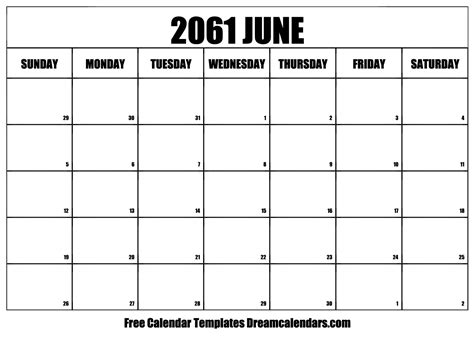 June 2061 Calendar Free Blank Printable With Holidays