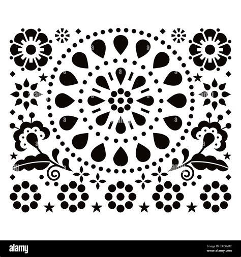 Mexican Folk Art Style Vector Design With Flowers And Geometric Mandala