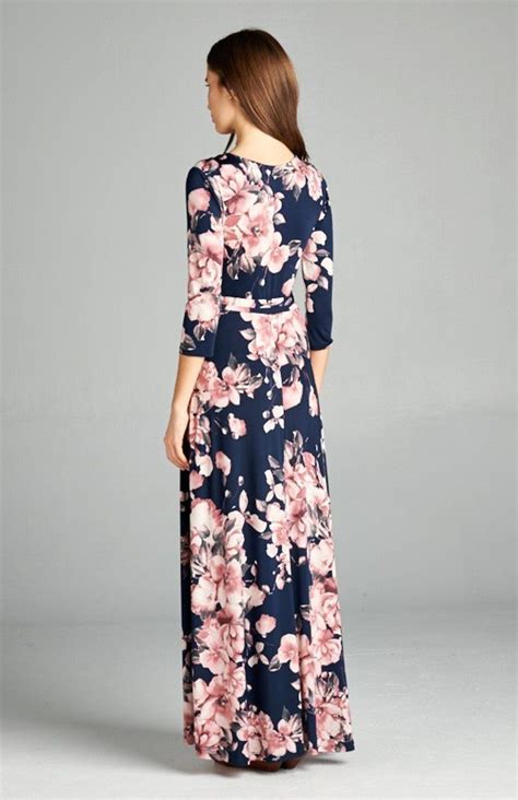 Bon Rosy Womens 34 Sleeve V Neck Bohemian Printed Maxi Wrap Dress