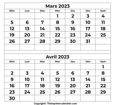 Mars Avril 2023 Calendrier The Imprimer Calendrier