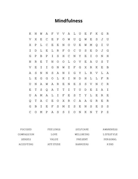 Mindfulness Word Search