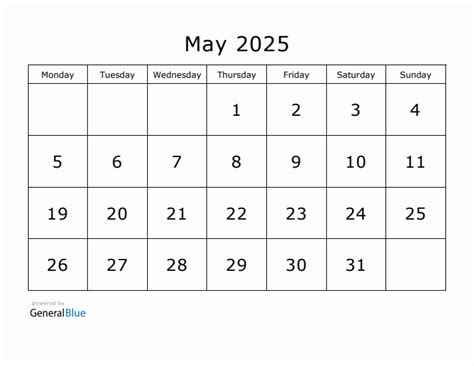 Printable May 2025 Calendar