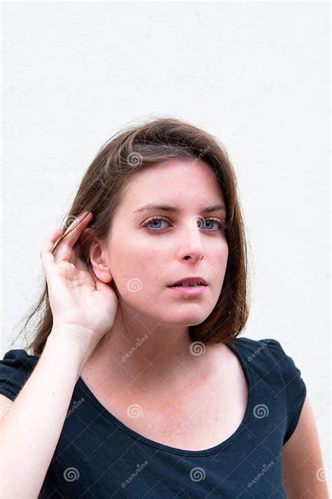 Relying On Hand Ear Listening Woman Stock Image Image Of Twenties