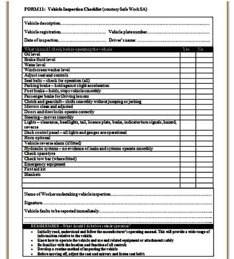 vehicle inspection form sample mous syusa