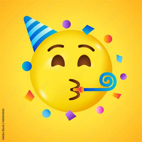 Party Emoji Happy Face With Birthday Hat And Confetti Big Smile In 3d