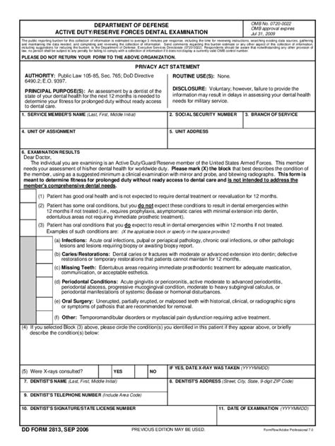 Army Dental Examination Form 1 Free Templates In Pdf Word Excel