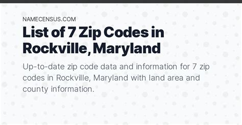 Rockville Zip Codes List Of 7 Zip Codes In Rockville Maryland