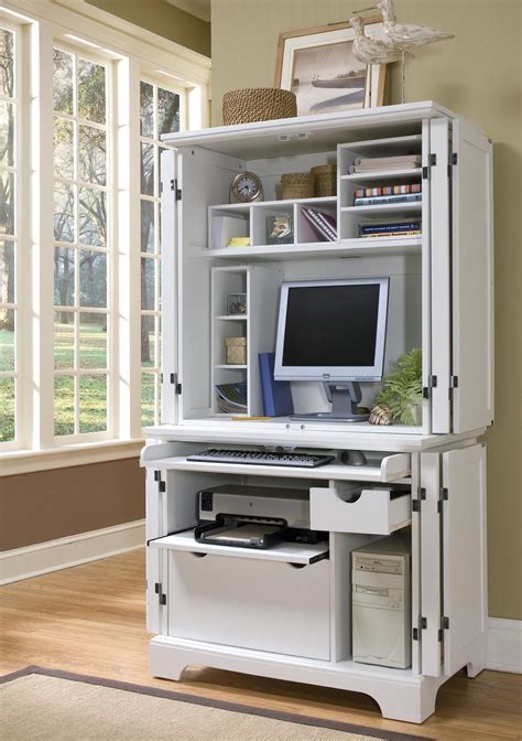 White Modern Computer Armoire With Accessories Computer Armoire