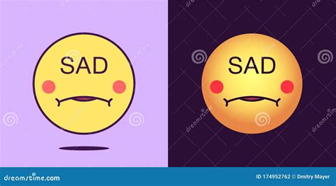 Emoji Face Icon With Phrase Sad Unhappy Emoticon With Text Sad Stock