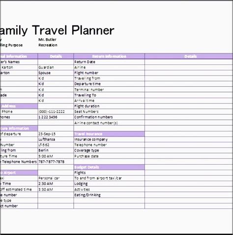 Business Travel Planner Excel Template