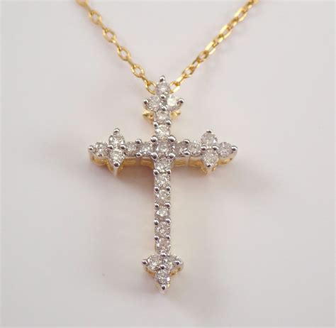 Reserved Yellow Gold Diamond Cross Pendant Necklace Religious Charm 18