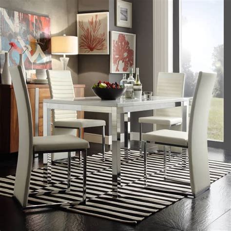 Inspire Q Reynold White Metal Sleek Modern 5 Piece Dining Set
