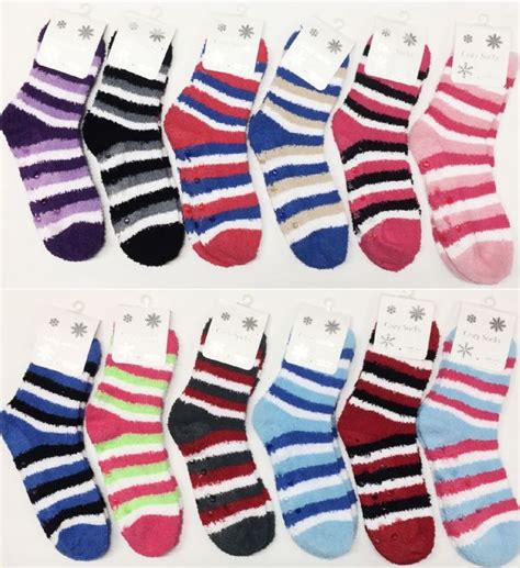 180 Units Of Women Stripe Color Fuzzy Socks With Gripper Bottom Size 9
