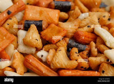 Japanese Rice Crackers Snack With Various Shapes Stock Photo Alamy