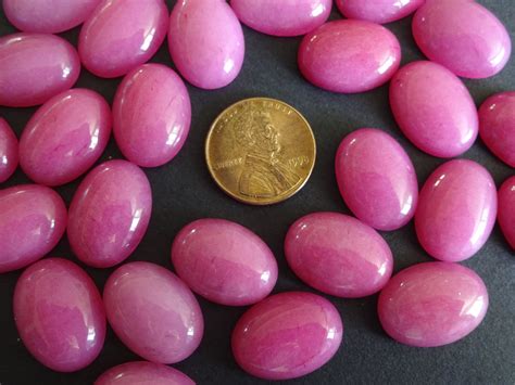 18x13mm Natural White Jade Gemstone Cabochon Dyed Bright Pink Oval