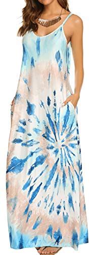 Ours Womens Summer Casual Floral Printed Bohemian Spaghetti Strap Floral Long Maxi Dress With