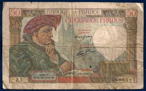Ww2 France 50 Francs 1940 P 93 Jacques Coeur Bourges Scene Ww2 Note