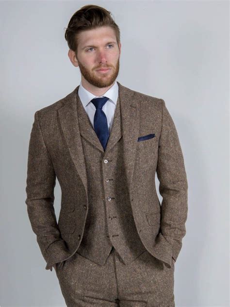 Brown Tweed Suit 100 Donegal Wool Mens Three Piece Suit Elton By