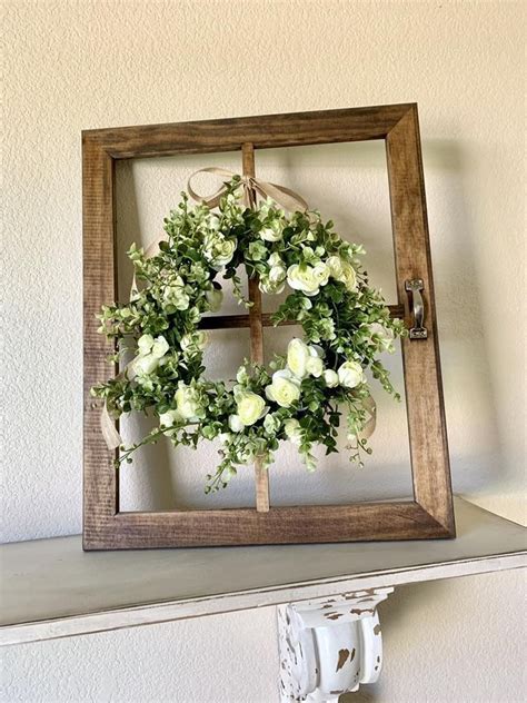 About 6% of these are windows, 1% are door & window frames. Window Frame Wall Decor Window Frame with Wreath Farmhouse | Etsy | Rustic window frame, Old ...