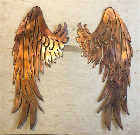 two angel wings wall metal art with rustic copper finish etsy