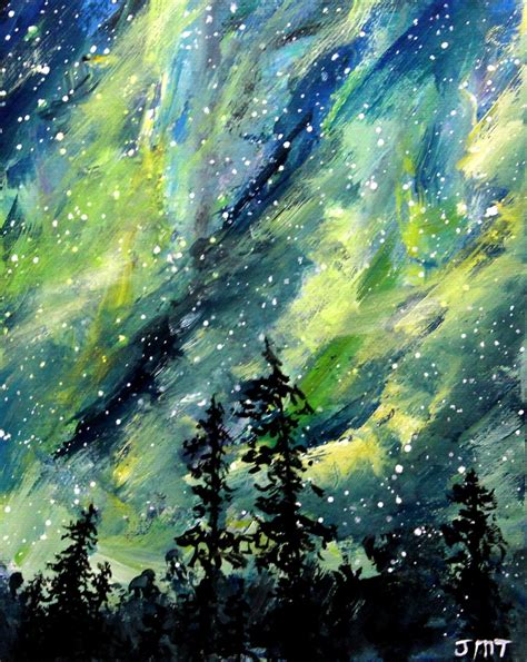 Northern Lights Original Painting Acrylic Painting 8 X 10 Canvas