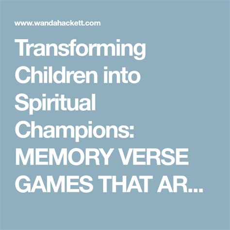 Transforming Children Into Spiritual Champions Memory Verse Games That