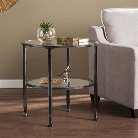 Sei Furniture Jaymes Round Glass Top Metal End Table In Black