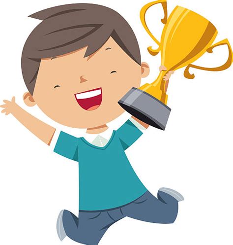 Happy Boy Win A Gold Trophy Illustrations Royalty Free Vector Graphics