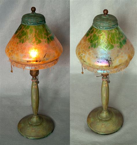 Bohemian Art Nouveau Lamps With Art Glass Shades Possibly Loetz One