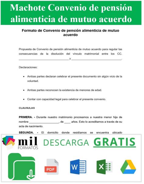 Formato De Convenio De Pensión Alimenticia De Mutuo Acuerdo 1