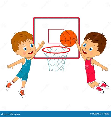 Two Boys Playing Basketball Stock Vector Illustration Of Happy