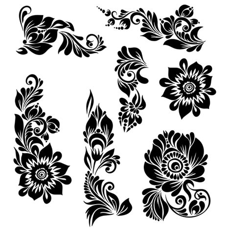Black Ornaments Floral Vector Illustration Free Download
