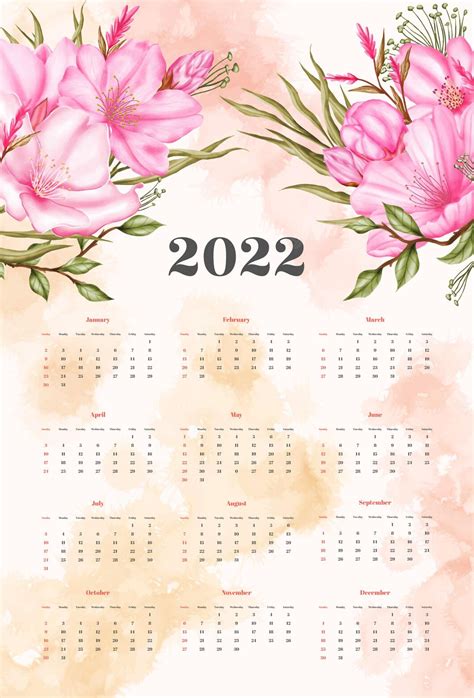 Premium Vector Watercolor Cherry Blossom New Year 2022 Calendar Template