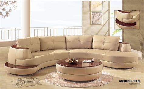 Elegant Living Room Design With Simple Beige Curved Sectional Sofa