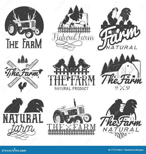 Vector Set Of Farm Labels Monochrome Logos Badges Banners And
