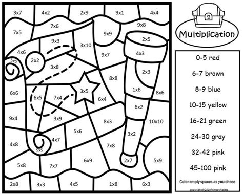 Multiplication Color By Number Pirates 1 Page Freebie Made By Teachers